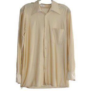Vintage 1970s Disco Shirt, Qiana Nylon, Dagger Collar, Square Buttons - Van Q -L